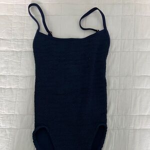 Love & Bikinis Crinkle Monte Carlo Spaghetti Strap Swimsuit Navy One Size NWOT